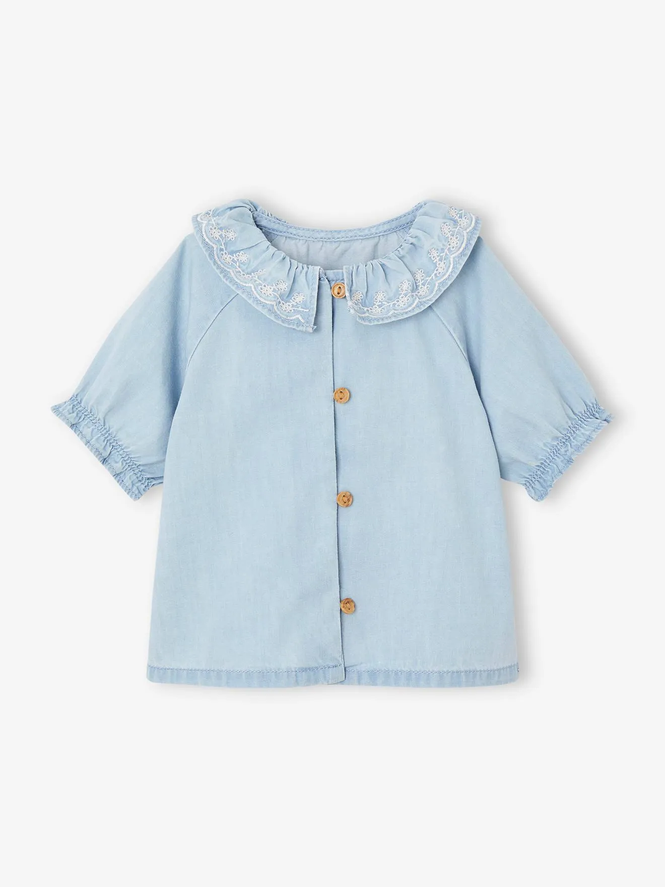 Blouse en denim light bébé col bordé denim bleached - Vertbaudet