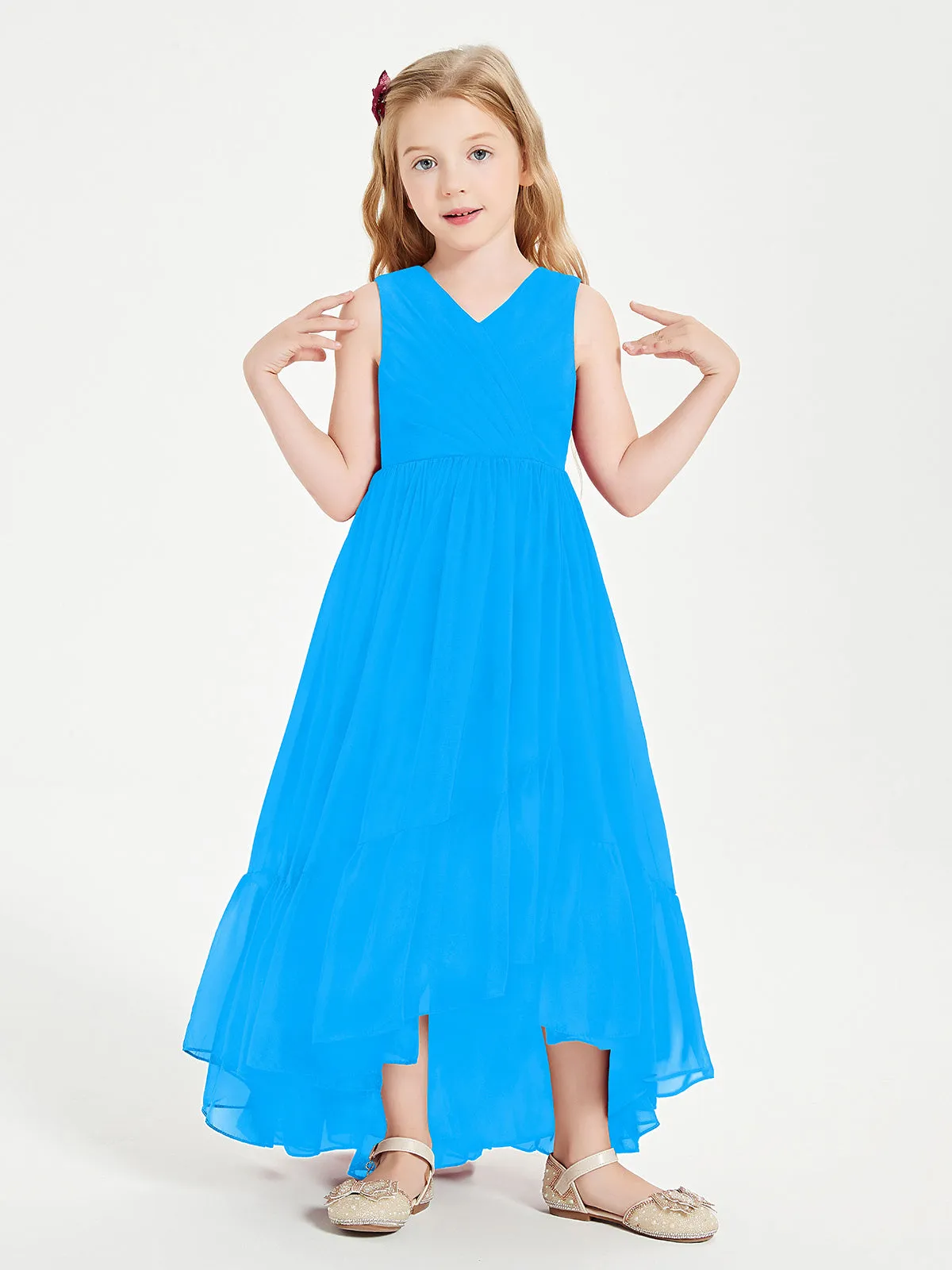 Boho Robes de Demoiselles d'Honneur Junior à Jupe en Cascade Bleu Océan