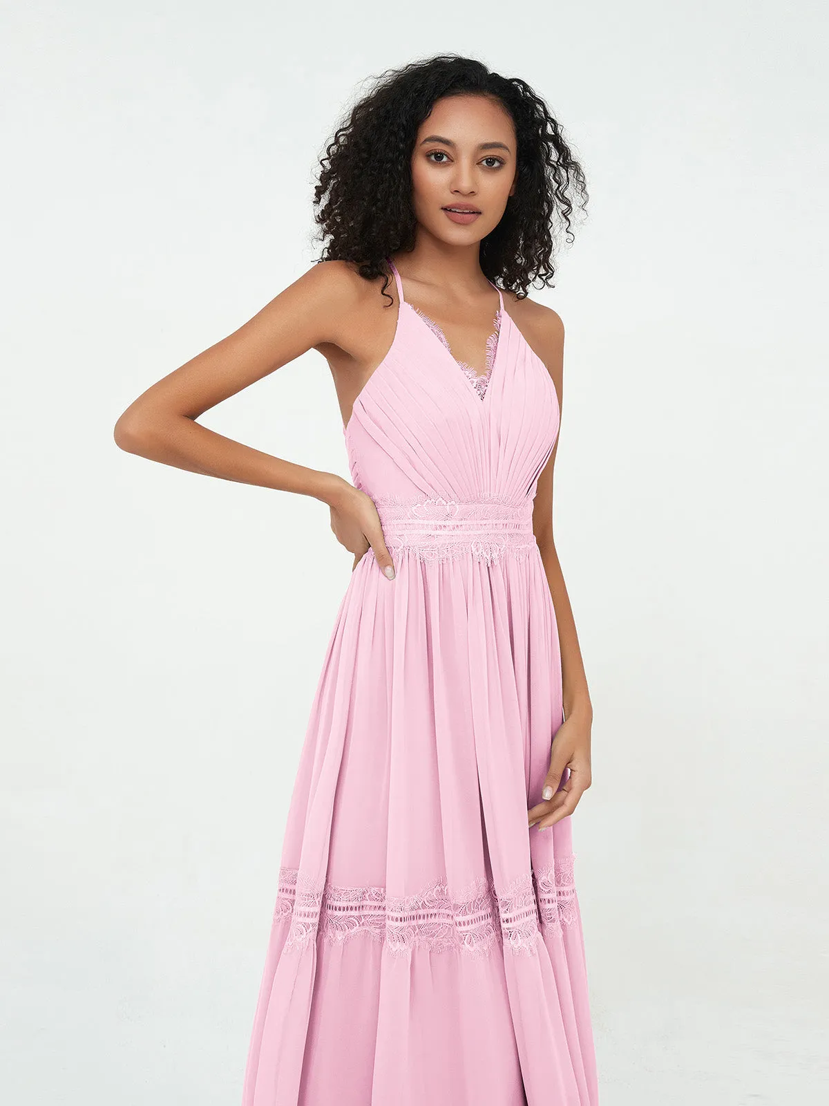 Boho Robes Jupe à Plusieurs Niveaux en Dentelle et Mousseline Rose Bonbon Grande Taille