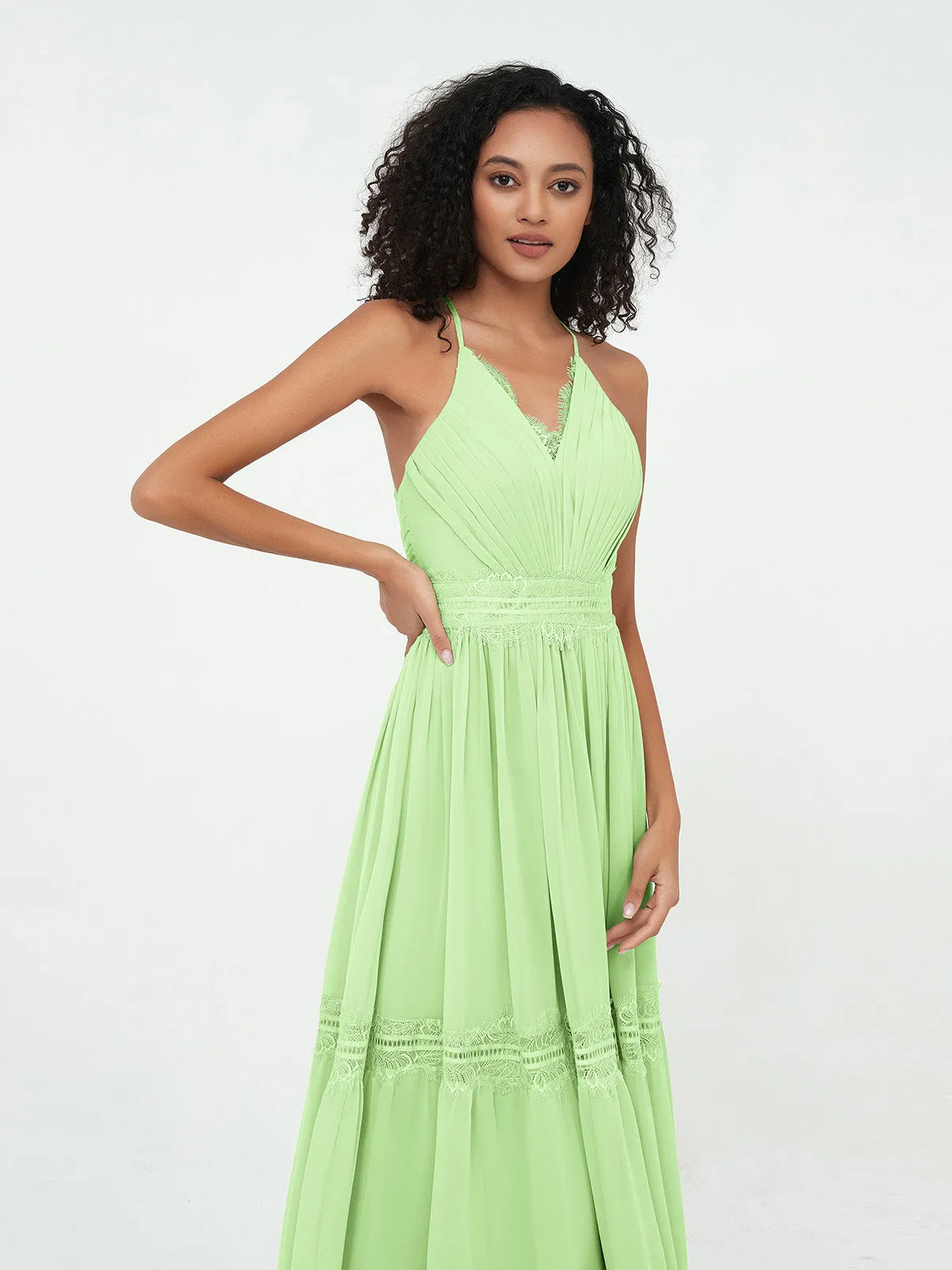 Boho Robes Jupe à Plusieurs Niveaux en Dentelle et Mousseline Sauge Grande Taille