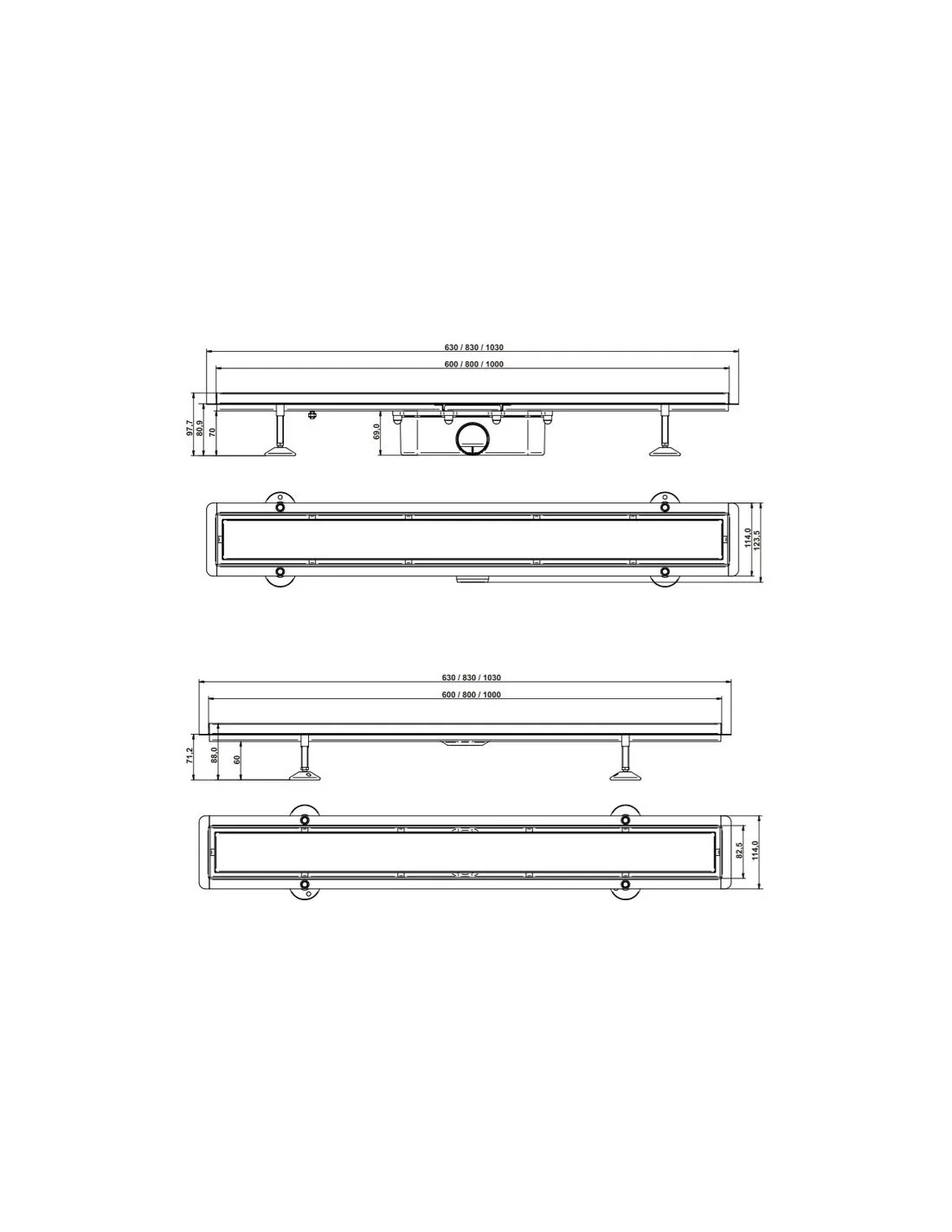 Caniveau de douche avec grille inox Réf. PLAIN - Sélection Plomberie Online