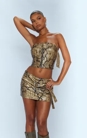 Corset bustier  serpent marron à détail boucle