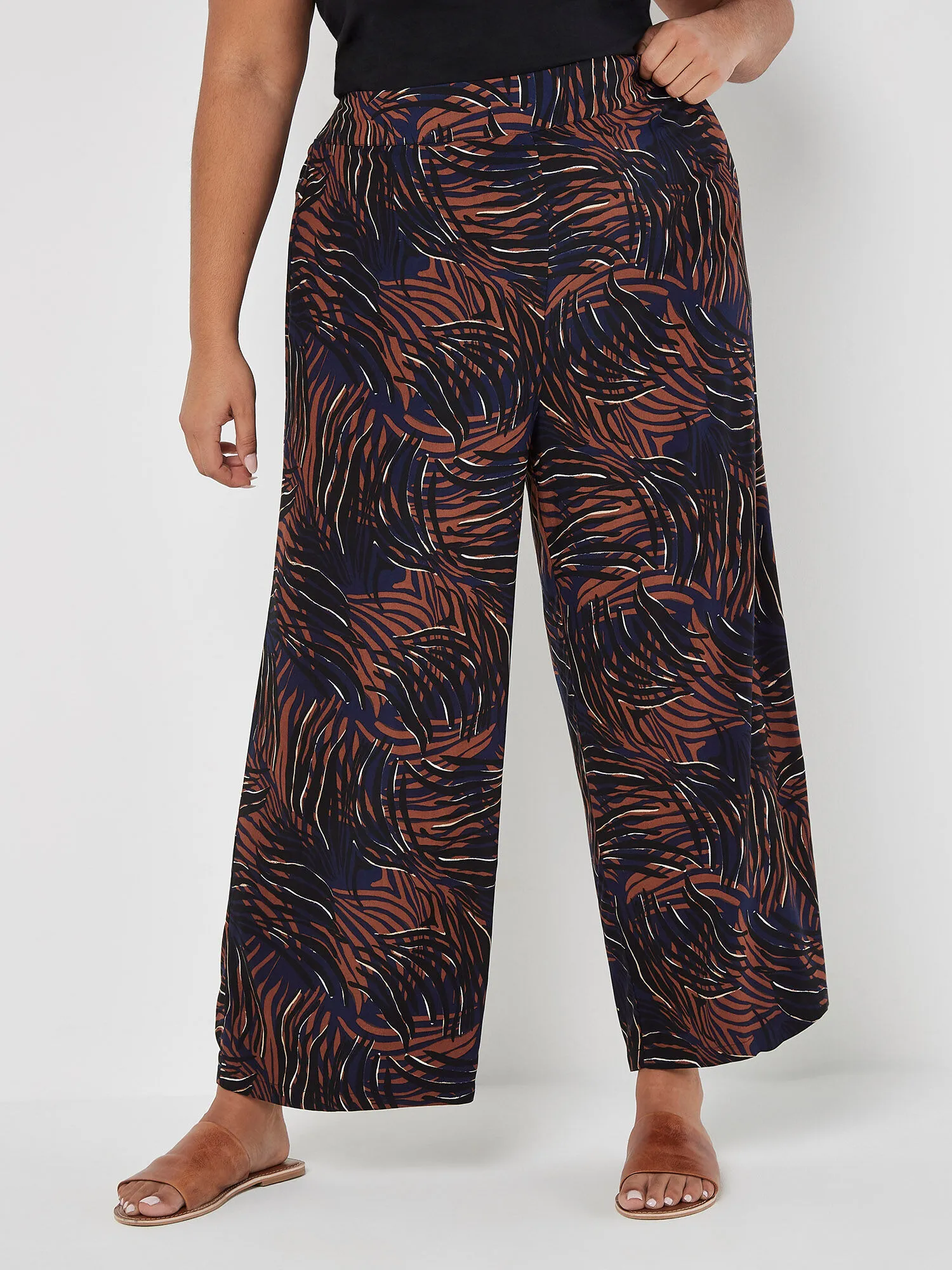 Curve - Pantalon Large À Tourbillon Abstrait Vêtements Apricot