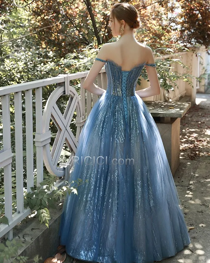 Dos Nu Chic Epaule Dénudée À Volants Décolleté Boule Robe Confirmation Paillette Robes De Bal Scintillante Robe De Fête