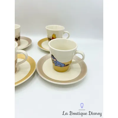 Ensemble Tasses Expresso Winnie l'ourson Bourriquet Coffee Disney Store Exclusive mug crème marron service thé