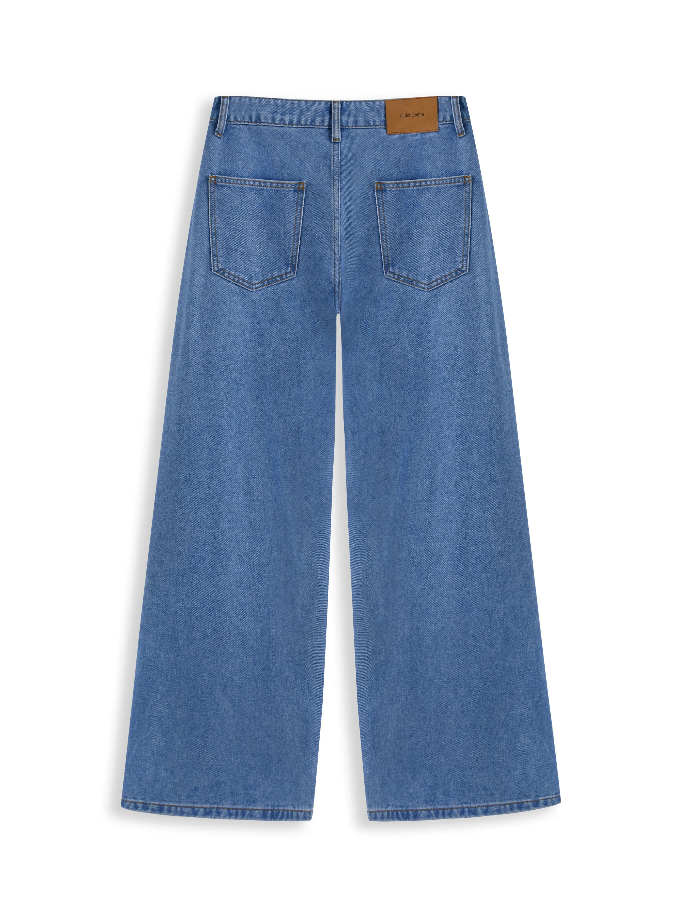 Jeans en denim taille mi-haute à jambes larges avec poche graphique cœur de feu
