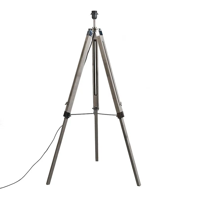 Lampadaire country gris sans abat-jour - Trépied vintage