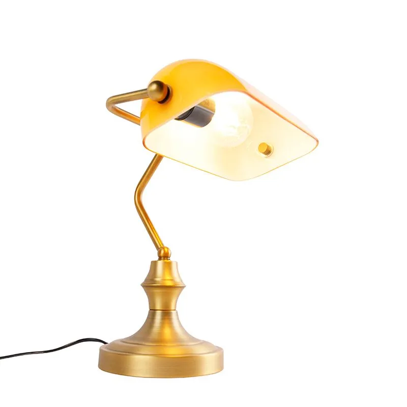 Lampe de notaire classique en bronze avec verre ambré - Banker