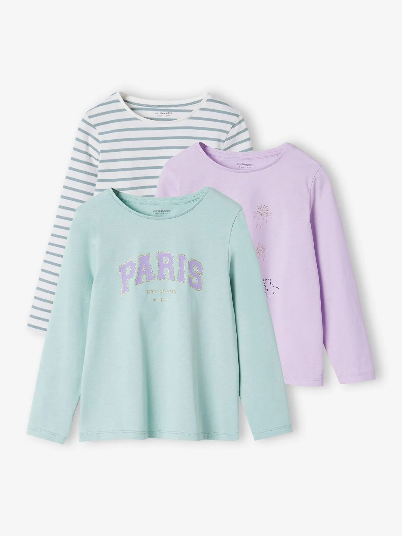Lot de 3 t-shirts Basics fille manches longues marine - Vertbaudet