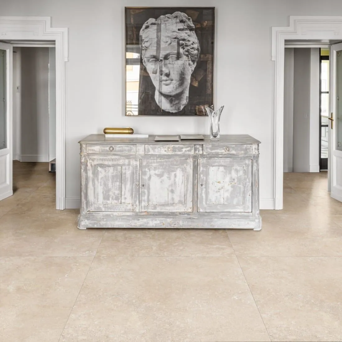 Marazzi Fabula Travertino Cross Beige Structure 100x100 cm MPKQ | Carrelage d’extérieur imitation marbre