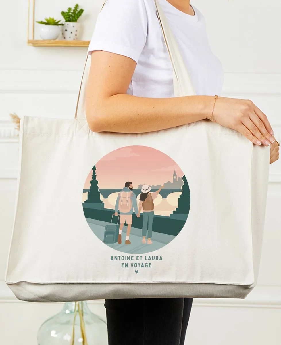 Maxi totebag Couple en voyage personnalisé