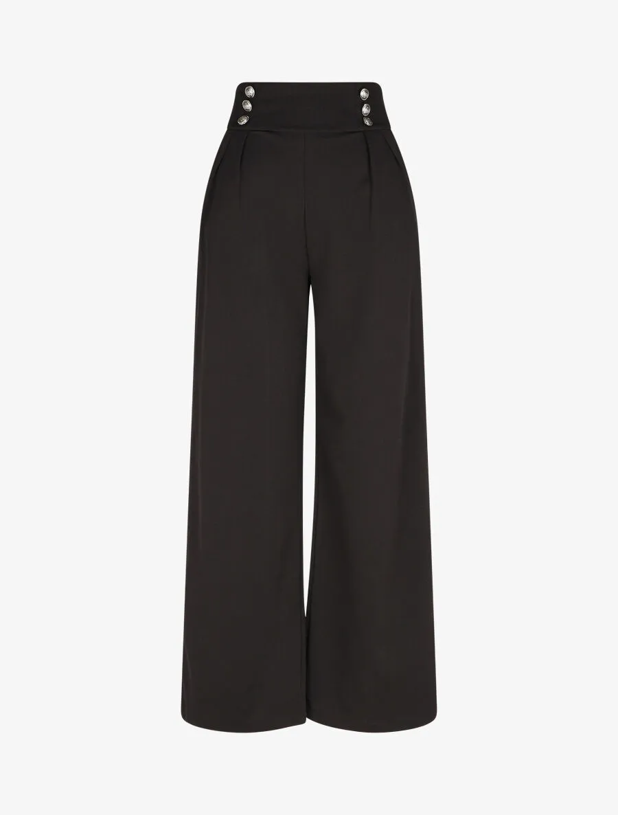 Pantalon ample taille haute à boutons - Noir