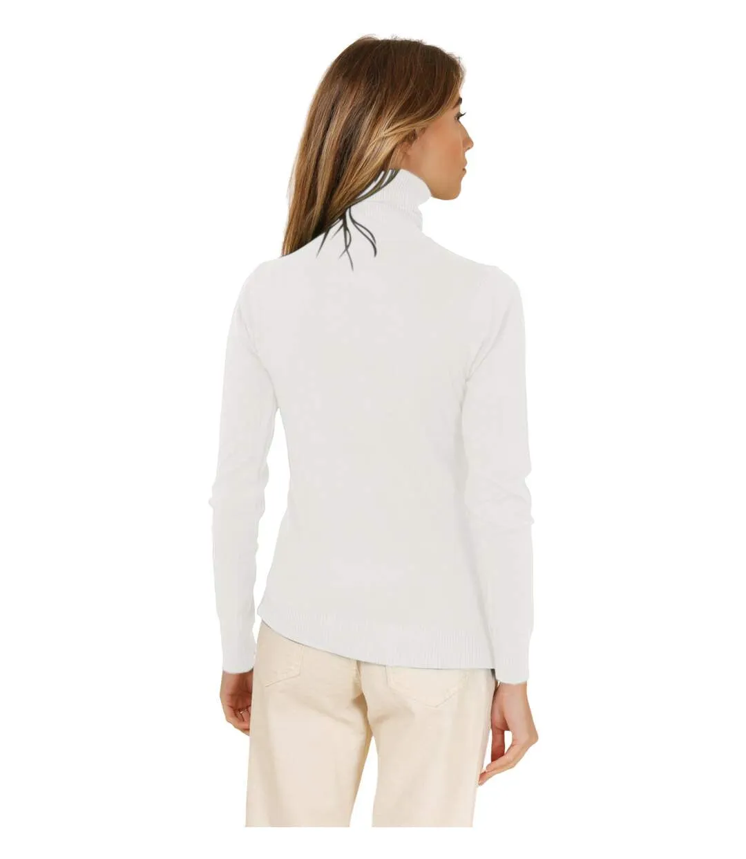 Pull femme manches longues  col roulé couleur blanc.