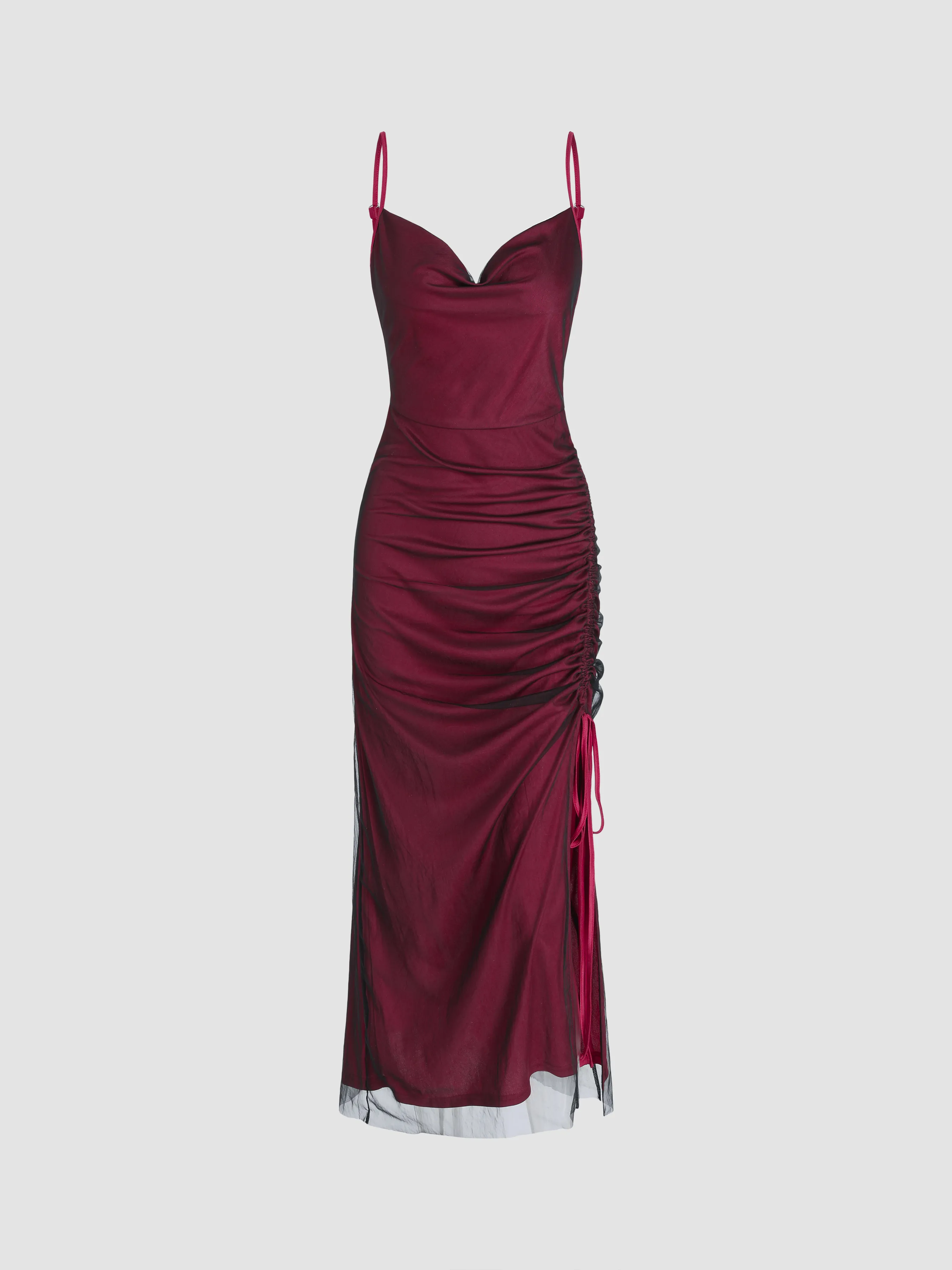Robe maxi froncée à cordon en maille