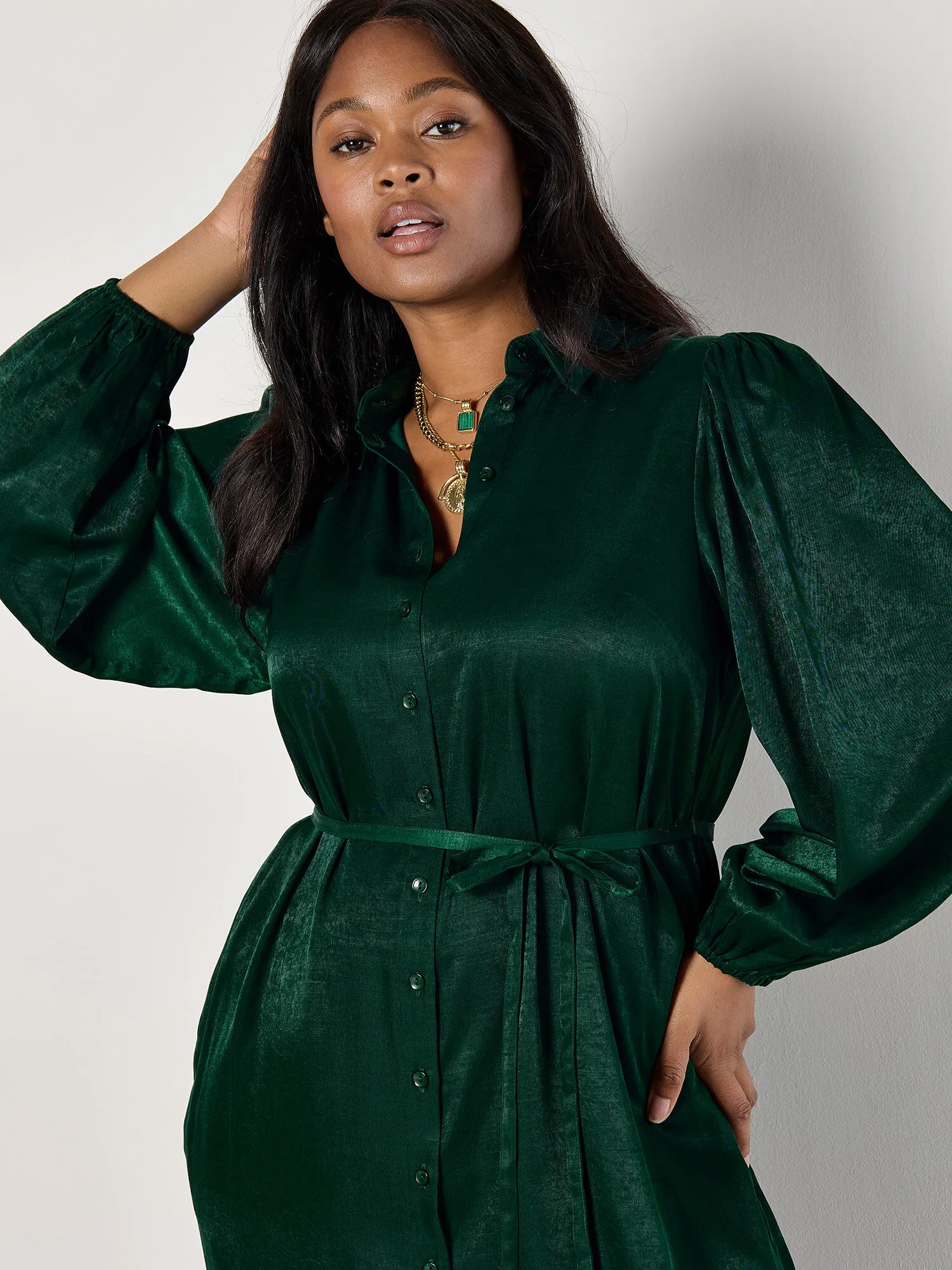 Robe Midi Chemise En Satin Curve Vêtements Apricot