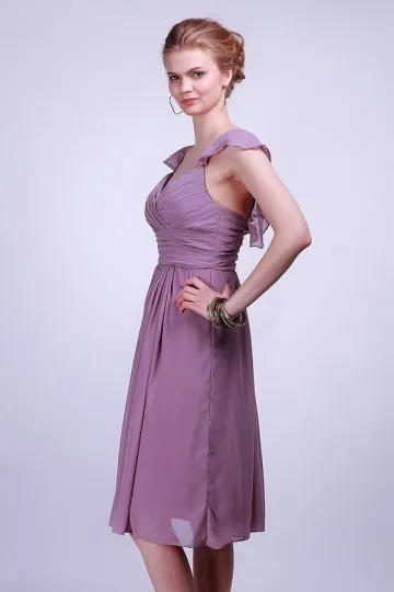Robe parme bustier cœur plissée à mancheron courte pour mariage d'été