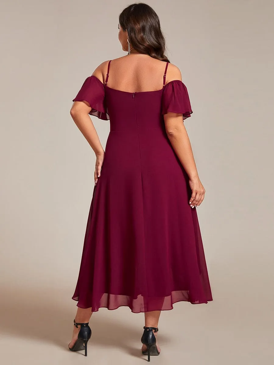 Robes d'invitées de mariage en mousseline  épaules dénudées  hautes et basses  manches courtes