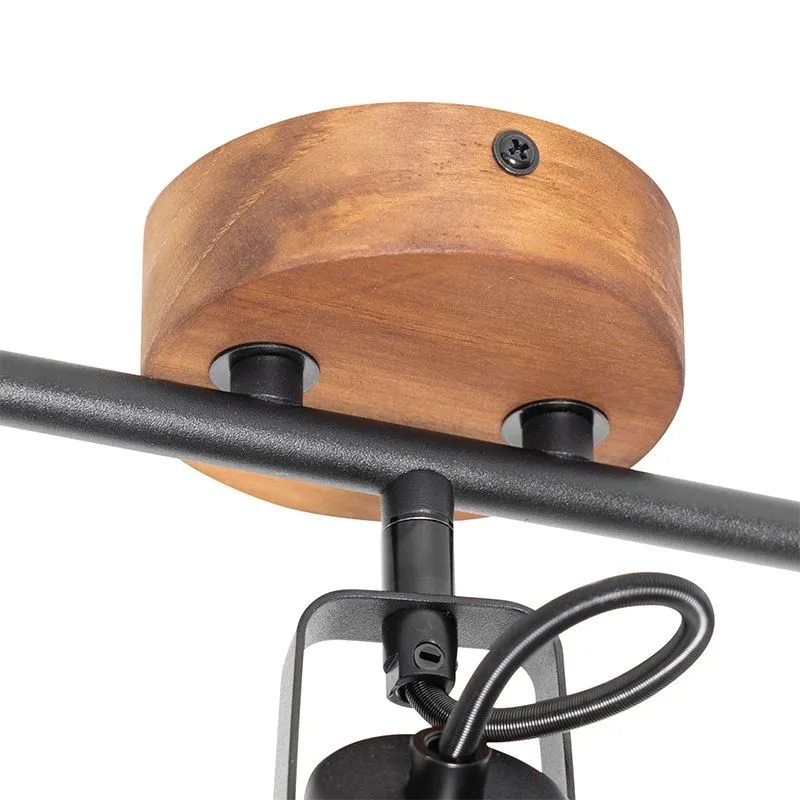 Spot industriel noir avec bois inclinable 3 lumières - Tommy