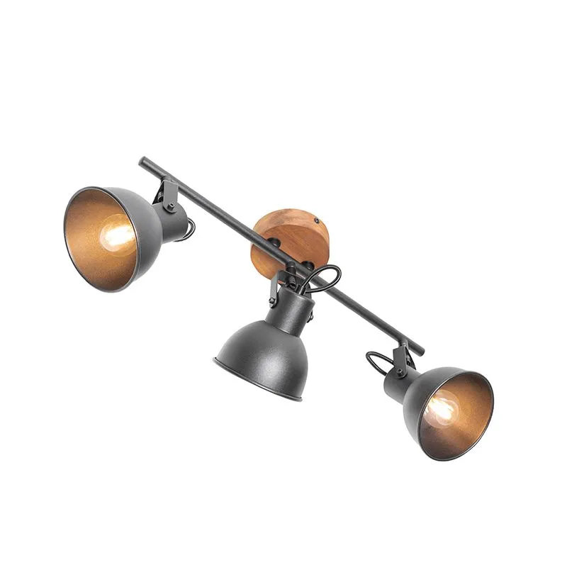 Spot industriel noir avec bois inclinable 3 lumières - Tommy