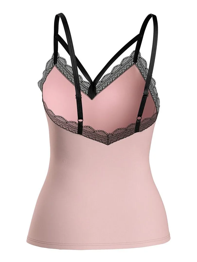 Top en lyocell et dentelle Lover - Rose
