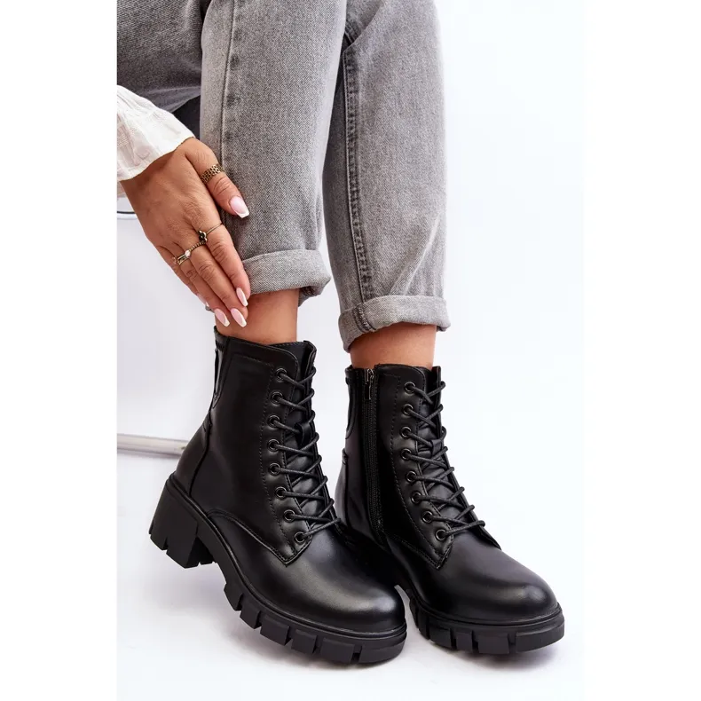 Vinceza Bottes de travail isolées à fermeture éclair pour femmes noires par Evrarda le noir